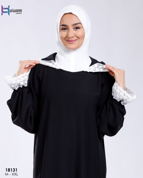 Hawanem Robe de prière manches dentelle – Réf 18131 – Noir
