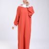 Hawanem Robe de prière manches dentelle – Réf 18131 – Corail