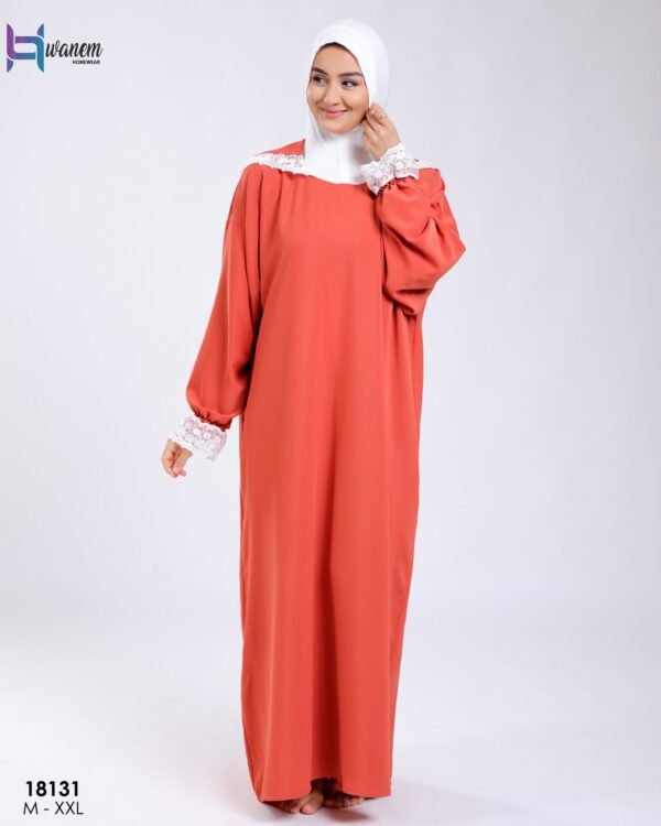 Hawanem Robe de prière manches dentelle – Réf 18131 – Corail