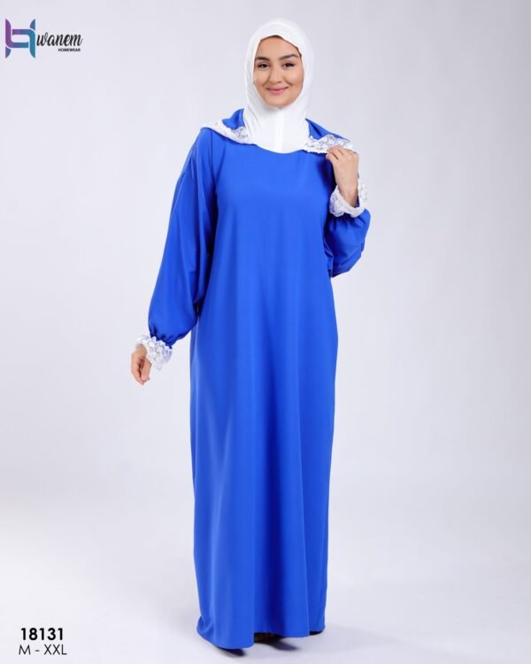 Hawanem Robe de prière manches dentelle – Réf 18131 – Bleu roi