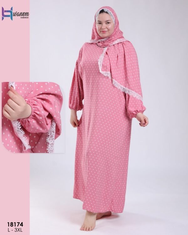 Hawanem Robe de prière avec voile à pois – Réf 18174 – Rose
