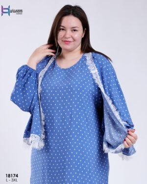 Hawanem Robe de prière avec voile à pois – Réf 18174 – Bleu