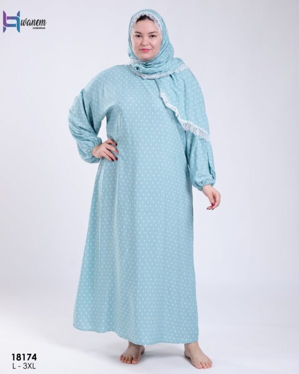 Hawanem Robe de prière avec voile à pois – Réf 18174 – Vert d'eau