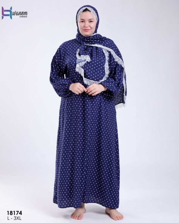 Hawanem Robe de prière avec voile à pois – Réf 18174 – Bleu marine