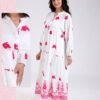 Hawanem Robe longue brodée – Réf 18199 – Blanc et fuchsia