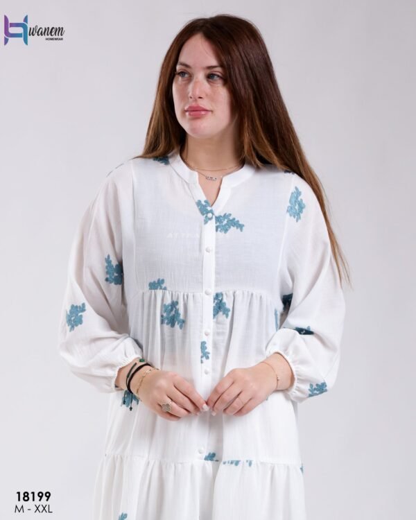 Hawanem Robe longue brodée – Réf 18199 – Blanc et bleu