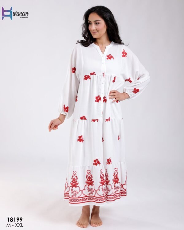 Hawanem Robe longue brodée – Réf 18199 – Blanc et rouge