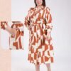 Hawanem Robe chemise longue géométrique – Réf 18610 – Rouille