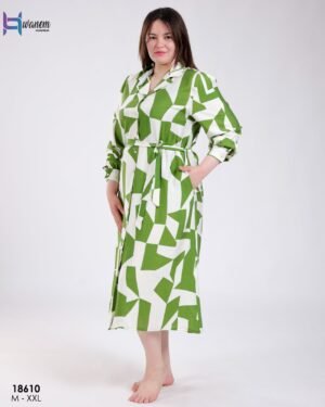 Hawanem Robe chemise longue géométrique – Réf 18610 – Vert