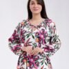 Hawanem Robe longue imprimée fleurs – Réf 18617 – Blanc et fuchsia