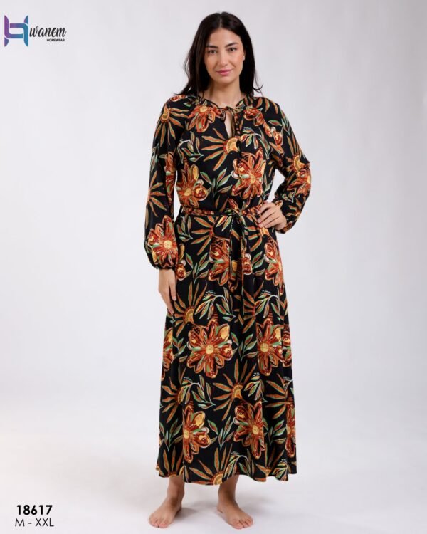 Hawanem Robe longue imprimée fleurs – Réf 18617 – Noir et orange