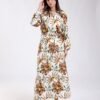 Hawanem Robe longue imprimée fleurs – Réf 18617 – Blanc et orange