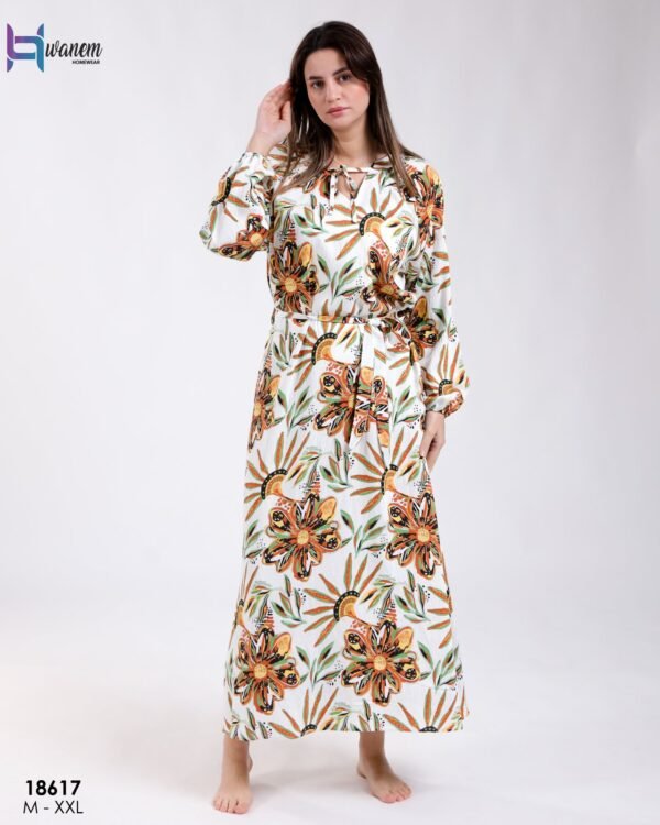 Hawanem Robe longue imprimée fleurs – Réf 18617 – Blanc et orange