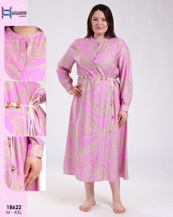 Hawanem Robe chemise longue ceinturée – Réf 18622 – Rose