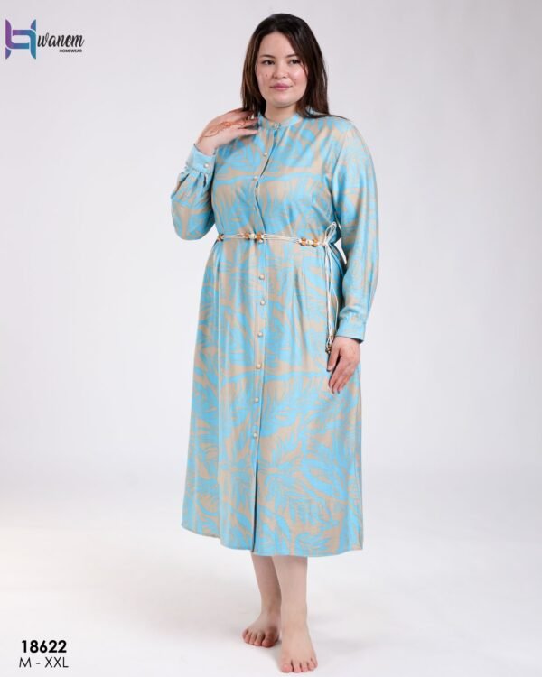 Hawanem Robe chemise longue ceinturée – Réf 18622 – Bleu ciel