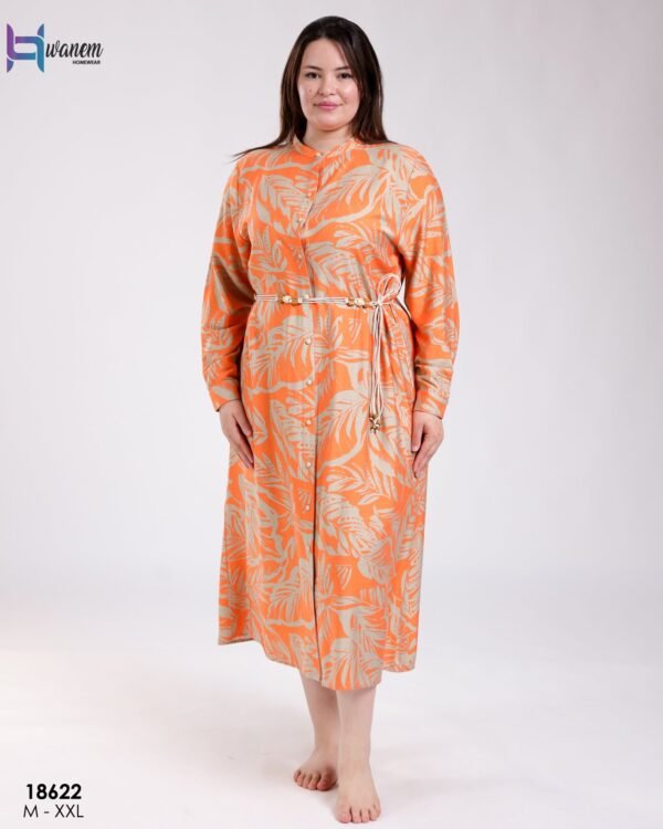 Hawanem Robe chemise longue ceinturée – Réf 18622 – Orange