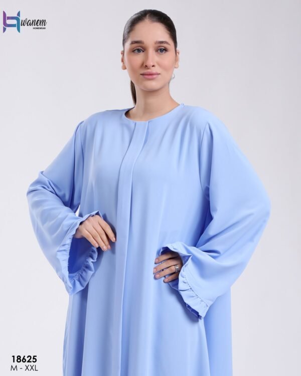 Hawanem Robe longue à volants aux manches – Réf 18625 – Bleu ciel