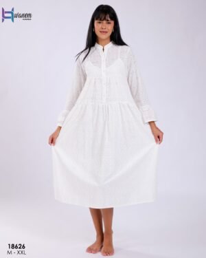 Hawanem Robe mi-longue broderie anglaise – Réf 18626 – Blanc