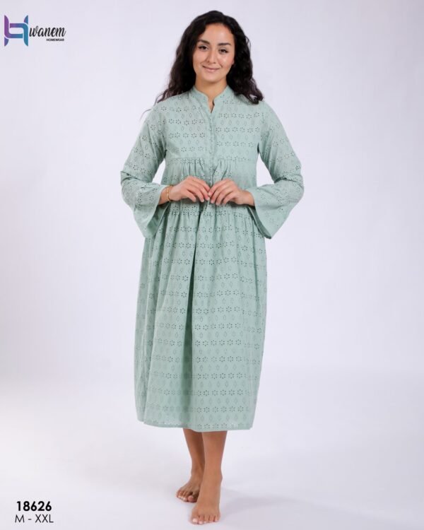 Hawanem Robe mi-longue broderie anglaise – Réf 18626 – Vert d'eau