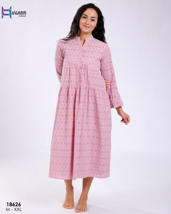 Hawanem Robe mi-longue broderie anglaise – Réf 18626 – Rose