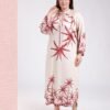 Hawanem Robe longue imprimée palmiers – Réf 18627 – Écru et rouge