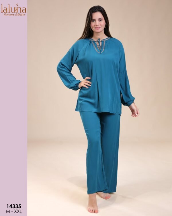 Laluna Ensemble tunique et pantalon – Réf 14335 – Bleu pétrole