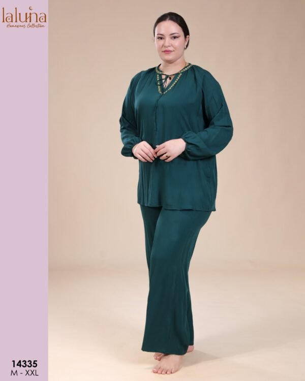 Laluna Ensemble tunique et pantalon – Réf 14335 – Vert bouteille