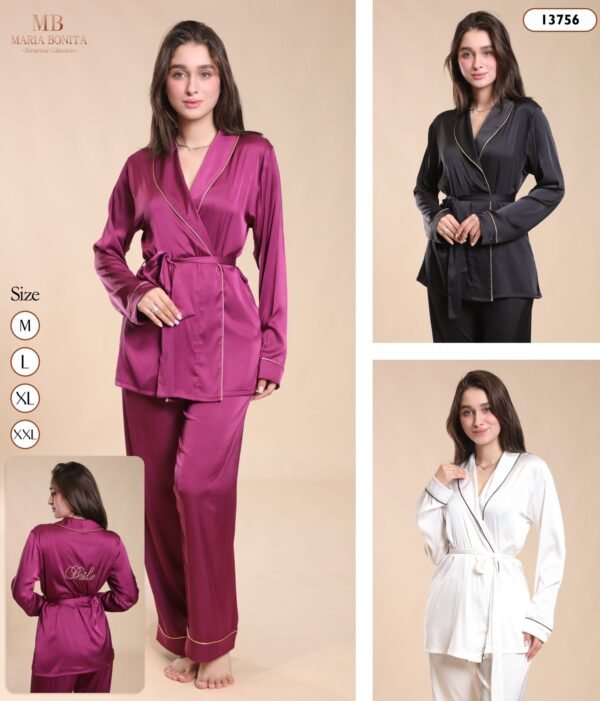 Maria Bonita Pyjama satin cache-cœur – Réf 13756 – Couleurs assorties