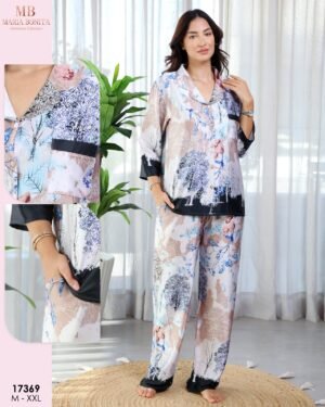 Maria Bonita Pyjama satin imprimé – Réf 17369 – Rose poudré