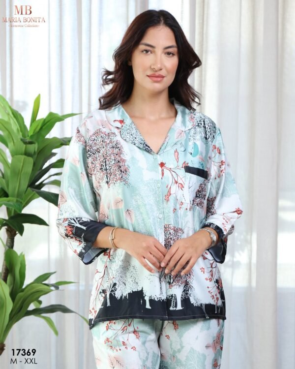 Maria Bonita Pyjama satin imprimé – Réf 17369 – Vert d'eau