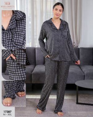 Maria Bonita Pyjama satin chemise imprimé – Réf 17387 – Noir