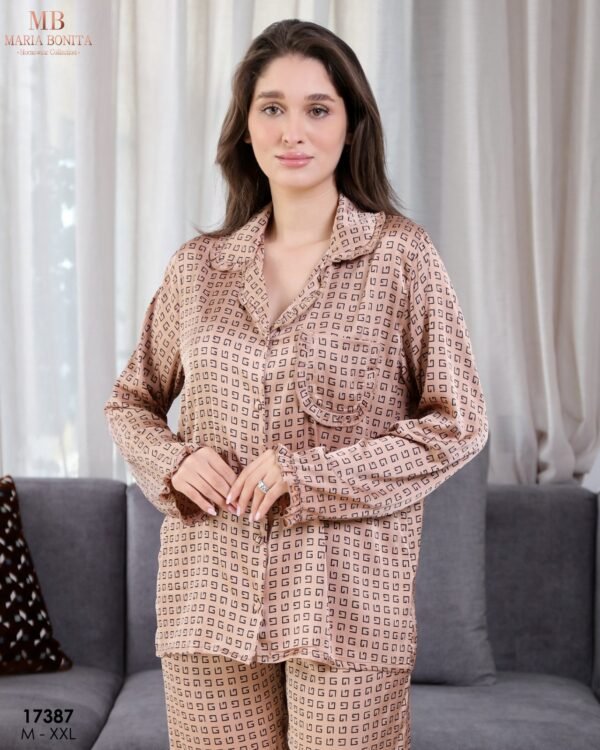Maria Bonita Pyjama satin chemise imprimé – Réf 17387 – Camel