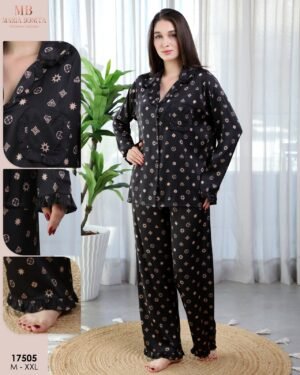 Maria Bonita Pyjama satin chemise imprimé – Réf 17505 – Noir