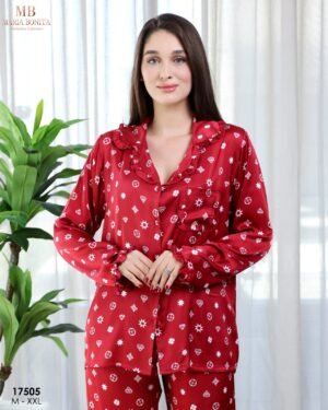 Maria Bonita Pyjama satin chemise imprimé – Réf 17505 – Rouge