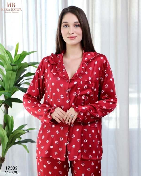Maria Bonita Pyjama satin chemise imprimé – Réf 17505 – Rouge