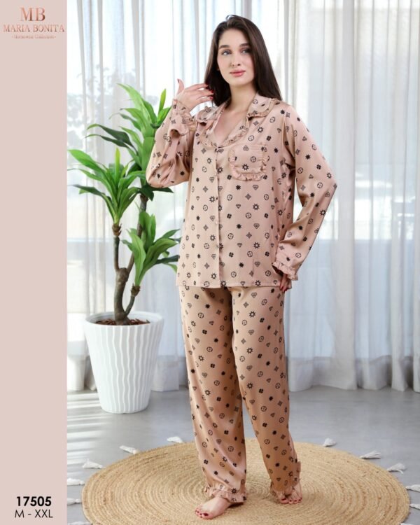 Maria Bonita Pyjama satin chemise imprimé – Réf 17505 – Camel