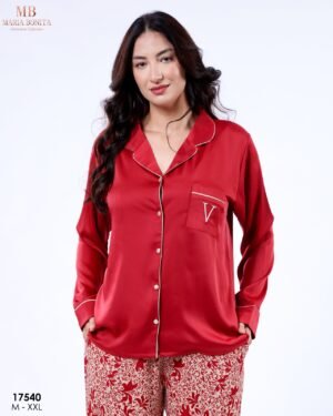 Maria Bonita Pyjama satin chemise brodé – Réf 17540 – Rouge