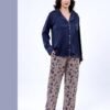 Maria Bonita Pyjama satin chemise brodé – Réf 17540 – Bleu marine