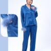 Maria Bonita Pyjama satin croisé à plumes – Réf 17582 – Bleu