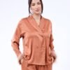 Maria Bonita Pyjama satin croisé à plumes – Réf 17582 – Rouille