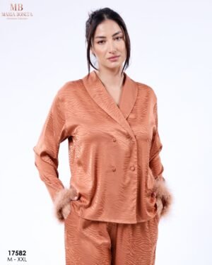 Maria Bonita Pyjama satin croisé à plumes – Réf 17582 – Rouille