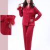 Maria Bonita Pyjama satin croisé à plumes – Réf 17589 – Rouge