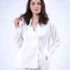 Maria Bonita Pyjama satin croisé à plumes – Réf 17589 – Blanc