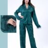 Maria Bonita Pyjama satin croisé à plumes – Réf 17704 – Vert émeraude