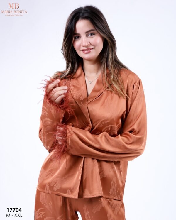 Maria Bonita Pyjama satin croisé à plumes – Réf 17704 – Rouille