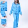 Maria Bonita Pyjama satin chemise brodé – Réf 17711 – Bleu turquoise