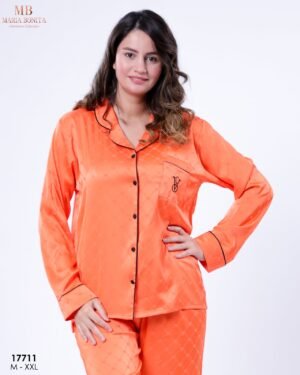 Maria Bonita Pyjama satin chemise brodé – Réf 17711 – Orange