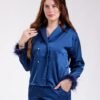 Maria Bonita Pyjama satin croisé à plumes – Réf 17727 – Bleu roi