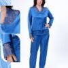 Maria Bonita Pyjama satin boutonné dentelle – Réf 17765 – Bleu roi