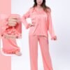 Maria Bonita Pyjama satin chemise volants fleurs – Réf 17776 – Corail